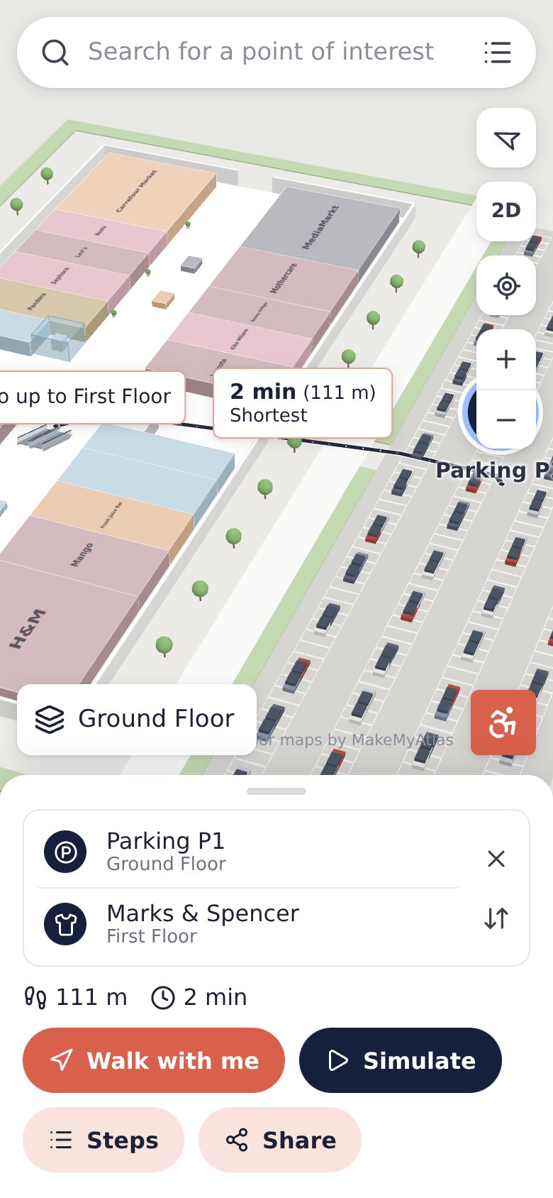 Route overview across floors